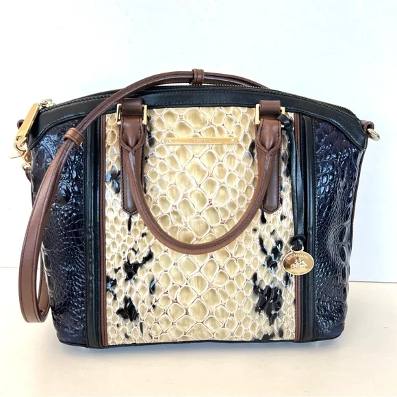 BRAHMIN Vivian Dome Tricolor Structure Croc Leather Luxury Shoulder Tote Satchel - Picture 2 of 16